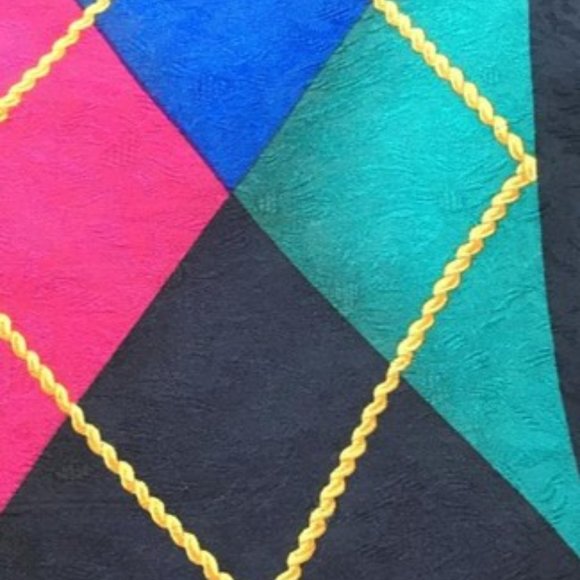 Givenchy Navy Pink Aqua Argyle Abstract Print Silk Scarf - Picture 4 of 7